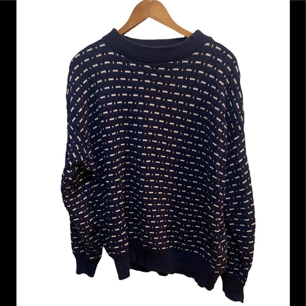 Vintage 90s Robert stock grunge sweater crewneck w blue and white pattern Sz M